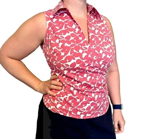 Newport News Damen 10/12 Hot Pink & Weiß Blumenmuster Ärmellose Faux Wickelbluse - Bild 1 von 9