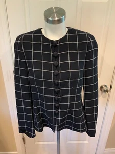 Akris Navy Blue & White Check Button-Up Jacket, Size 10 (US), 42 (FR) - Picture 1 of 7
