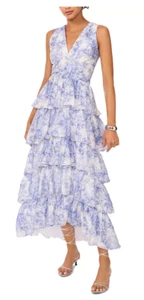1. State Women's Cascading Ruffle Halter Sleeveless Maxi Dress New Navy Size 6 - Picture 1 of 5