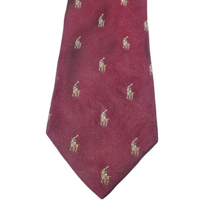 Polo Ralph Lauren Neck Tie Burgundy Red Pony All-Over Logo Silk Made USA - Picture 1 of 5