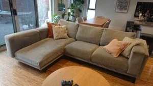 Ikea Nockeby 3 seat sofa with chaise, blue grey fabric, good condition & support - Picture 1 of 2