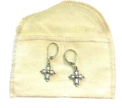 James Avery Retired Sterling Silver & 14k Yellow Gold Cross Hook Earrings -RARE - Image 1 of 4