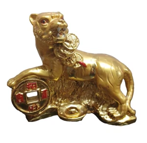 Statua Grande Tigre Dorata Con Monete per Anno della Tigre - Foto 1 di 13