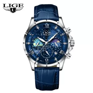 Men Leather Watch Casual Quartz Watches Fashion Calendar Waterproof Wristwatch - Picture 1 of 9