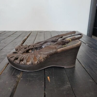 Sandalia Nicole Para Mujer 8 Píxeles Marrón Peep Toe Tacones Cuñas Elegante Trabajo Formal Foto 1 de 4