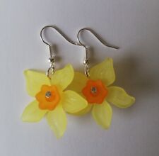 Drop / Dangle Earrings - Daffodil - Yellow Flowers - Silver Plated
