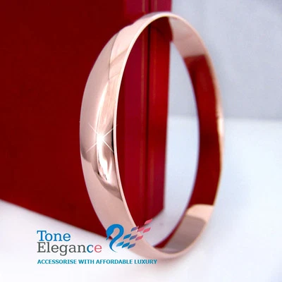 Real Women's Solid 18k Rose Gold GF Round Plain Bangles Bracelet For Her Gift - image 1 of 4