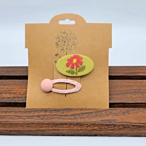 2-Piece Embroidered Orange & Green Daisy, Green & Pink Barrette Set - Picture 1 of 7