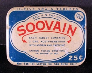 Vintage Soovain Aspirin 12 Tablet Tin Old Unused Stock Soovain Co San Diego Ca - Picture 1 of 2
