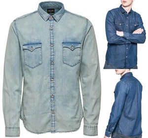 ONLY & SONS Denim Shirt Long Sleeve Fashion Vintage Light Dark Blue Jean Shirts - Picture 1 of 6