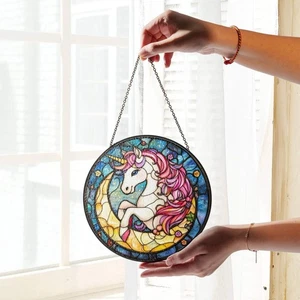 Unicorn Stained Glass SunCatcher Unicorn Window Hanging Home Decoration - Picture 1 of 6