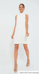TUCKERNUCK Cream Blythe Mini Dress Stand Up Ruffle Collar Bow Tie Back Sz Medium - Picture 1 of 13