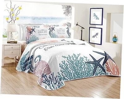  Ropa de cama tamaño 2 fundas, juegos de edredón de playa náutica Ocean King Coastal Foto 1 de 4