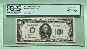 1950-D $100. FRN PHILADELPHIA PA DISTRICT PCGS SUPERB GEM NEW 67 PPQ C04250766A - Picture 1 of 2
