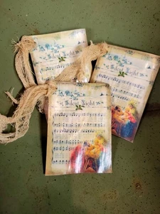 6 Primitive Christmas Song Sheet Gift Hangtags Handcut Handpunched Sealed - Picture 1 of 3