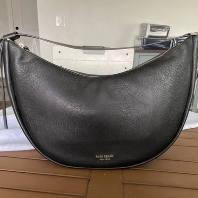 Новая черная кожаная наплечная сумка KATE SPADE в форме полумесяца --- огромная! - Изображение 1 из 4