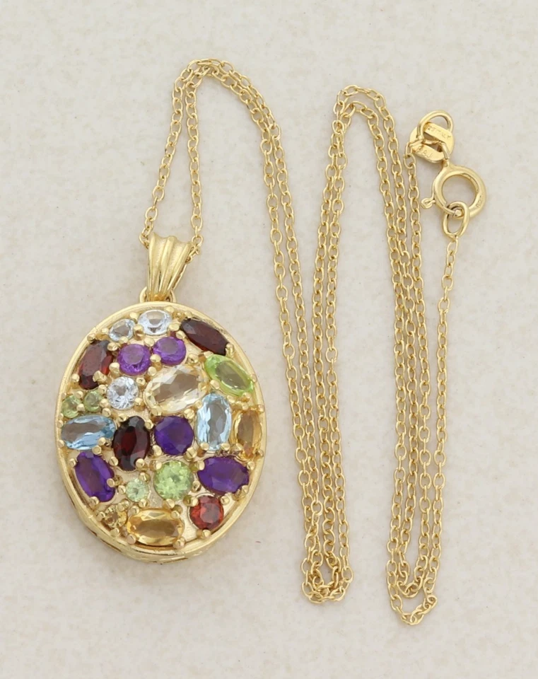 Gold Plate Over Solid Sterling Silver Multi Gemstone Necklace 18" inch - Image 1 of 4