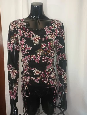 INC Womens Y2K Dark Floral Mesh Top XS Sheer Whimsigoth Rave Cybergoth Fairy - Image 1 of 4