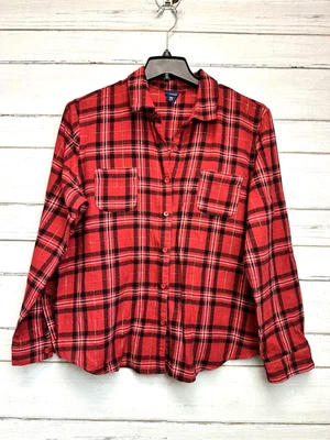 Red Long Sleeve Flannel Women’s Shirt W/Gold Accent Size XL Basic Editions - Image 1 of 4