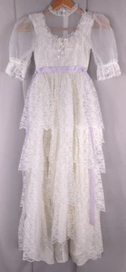Vtg Girls Dress Victorian Princess Gown Hi Low Tiered Party Pageant Size Unknown - Picture 1 of 21
