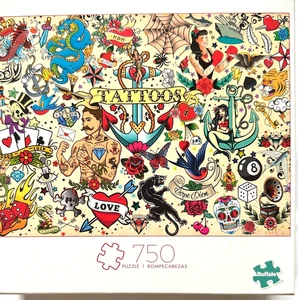 Tattoopalooza NEW 750 pc Puzzle From Carpe Diem to Lady Luck Hearts Flowers - Picture 1 of 7