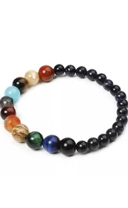 Men Women Eight Planet Bead Bracelet Natural Stone Universe Yoga Chakra Bangle - Picture 1 of 6
