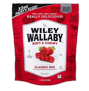 Bolso Wiley Wallaby Suave y Masticable Clásico Rojo FRESA Regaliz Australiano 32 OZ - Imagen 1 de 2