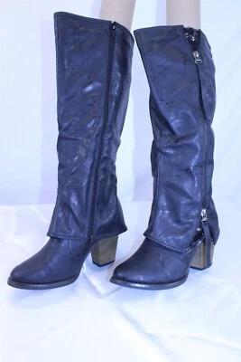 Botas de motociclista hasta la rodilla cremallera lateral tacón de gatito con lentejuelas negras talla 7 para mujer Foto 1 de 4