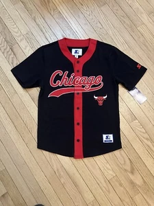 MEDIUM-Chicago Bulls Starter Baseball Jersey Red Black NBA Retro Button Up Shirt - Picture 1 of 5