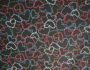 Hearts on Black PPE 100% Cotton Fabric  62"  Wide Sold By the Yard  - Picture 1 of 6