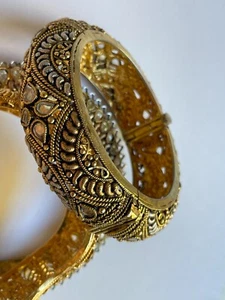 Hand-Crafted Artisan Indian Hinged Bangle Bracelet w/Austrian Crystals by Tejani - Picture 1 of 9