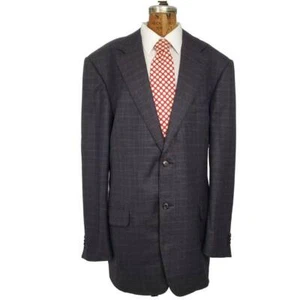 ERMENEGILDO ZEGNA 46L Neiman Marcus Mens Sport Coat Blue Windowpane 100% Wool - Picture 1 of 9