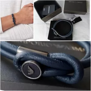 EMPORIO ARMANI Men's Leather Bracelet NEW with Pouch & Gift Box - Picture 1 of 7