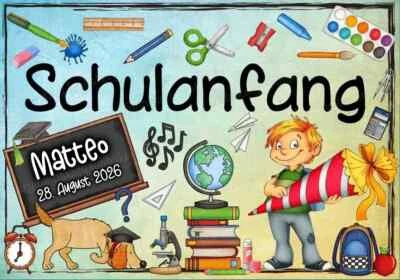 Schulanfang Einschulung Tortenaufleger Party Deko essbar 1.Schultag Junge neu - Bild 1 von 4