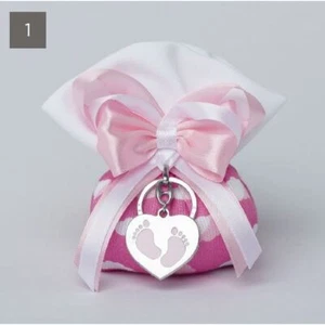 10X Sacchetto Portaconfetti ROSA 14x8 cm con portachiavi BOMBONIERA 11X7 - Foto 1 di 1