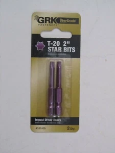 NEW GRK FASTENERS CARD40-2 Carded T-20 - 2 " Long STAR Bits 2 Bits per Card - Picture 1 of 2