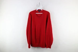 Vintage Lands End Mens Large Distressed Blank Soft Cashmere Knit Sweater Red - Picture 1 of 10