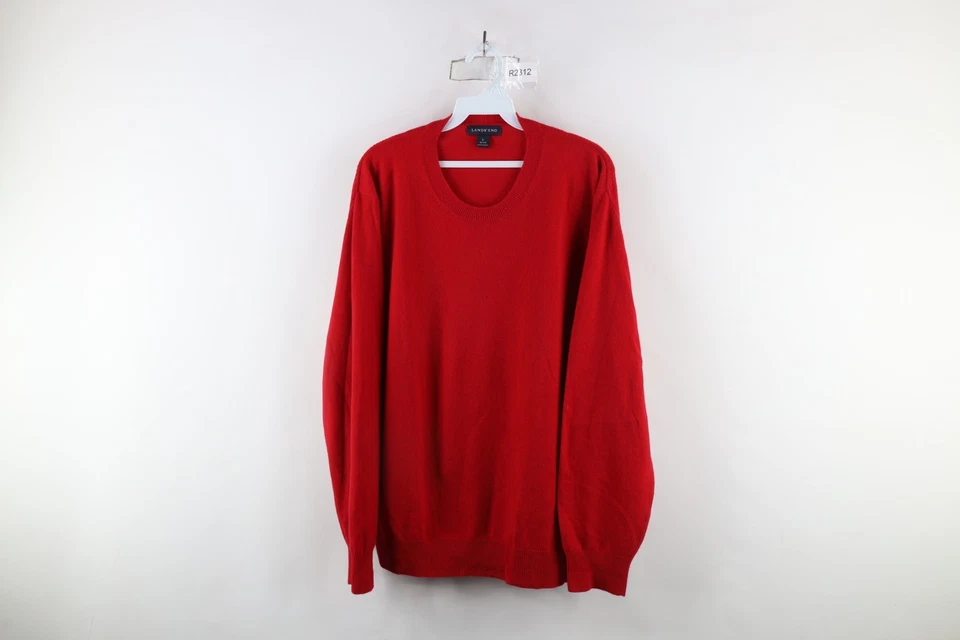 Vintage Lands End Mens Large Distressed Blank Soft Cashmere Knit Sweater Red - Image 1 of 4
