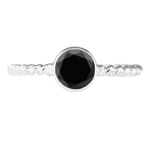 1.54 Carat Round Cut Natural Black Diamond Solitaire Ring In 925 Sterling Silver