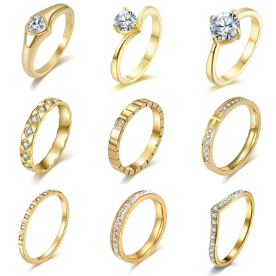 Womens Stainless Steel Simple Solitaire Wedding Ring Cubic Zirconia Anniversary - Image 1 of 4