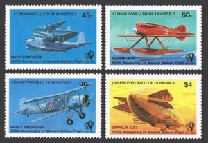 Dominica 805-808, 809, MNH. Mi 819-822, Bl.83. Manned Balloon Flight-200, 1983. - Picture 1 of 2