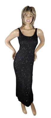 Vintage Laurence Kazar Silk Beaded Sequin Formal Black Dress Sleeveless Gown S - Image 1 of 4