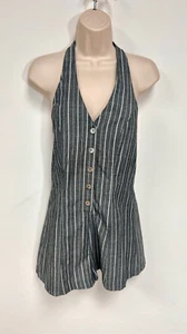 Love Tree Women’s Medium Grey Striped Button Down Romper Sleeveless One Piece - Picture 1 of 7