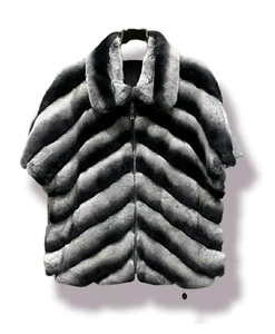 Cashmere Chinchilla Rex Cardigan Vest Jacket Short - Picture 1 of 3