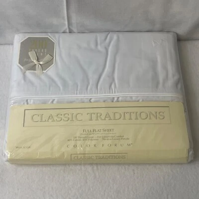 "Sábana plana completa Classic Traditions 200 TC blanca 81""x 96""" Foto 1 de 4