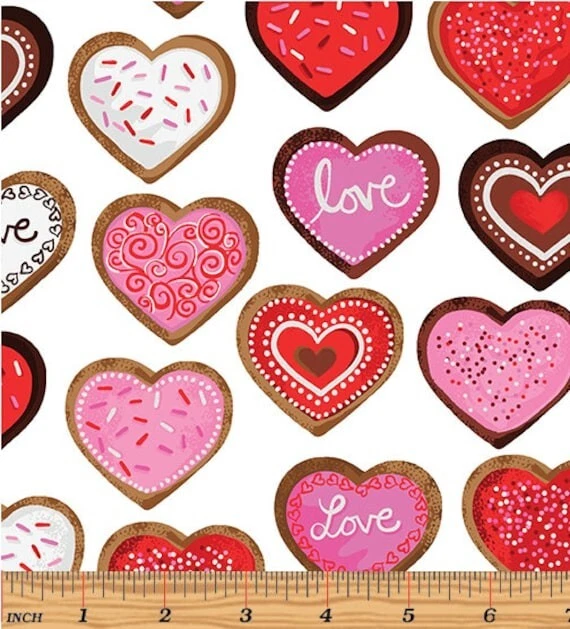 Abrazos y besos galletas tela de algodón corazones perlados lienzo por yarda   Foto 1 de 1