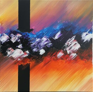 Handgemaltes abstraktes Acrylbild - orange, blau, lila Landschaft - Bild 1 von 4