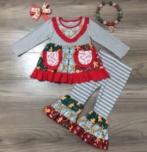 NEW Boutique Gingerbread Ruffle Tunic Dress & Leggings Girls Christmas Outfit - Picture 1 of 3