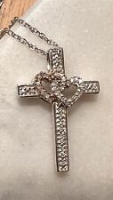 Diamond Cross & Hearts Necklace with Rose Gold, Sterling Silver