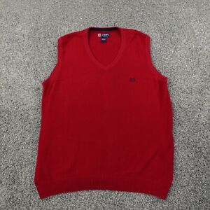 Ralph Lauren Chaps Vest Mens Large Red Blue Crest Sleeveless Sweater Golf Casual